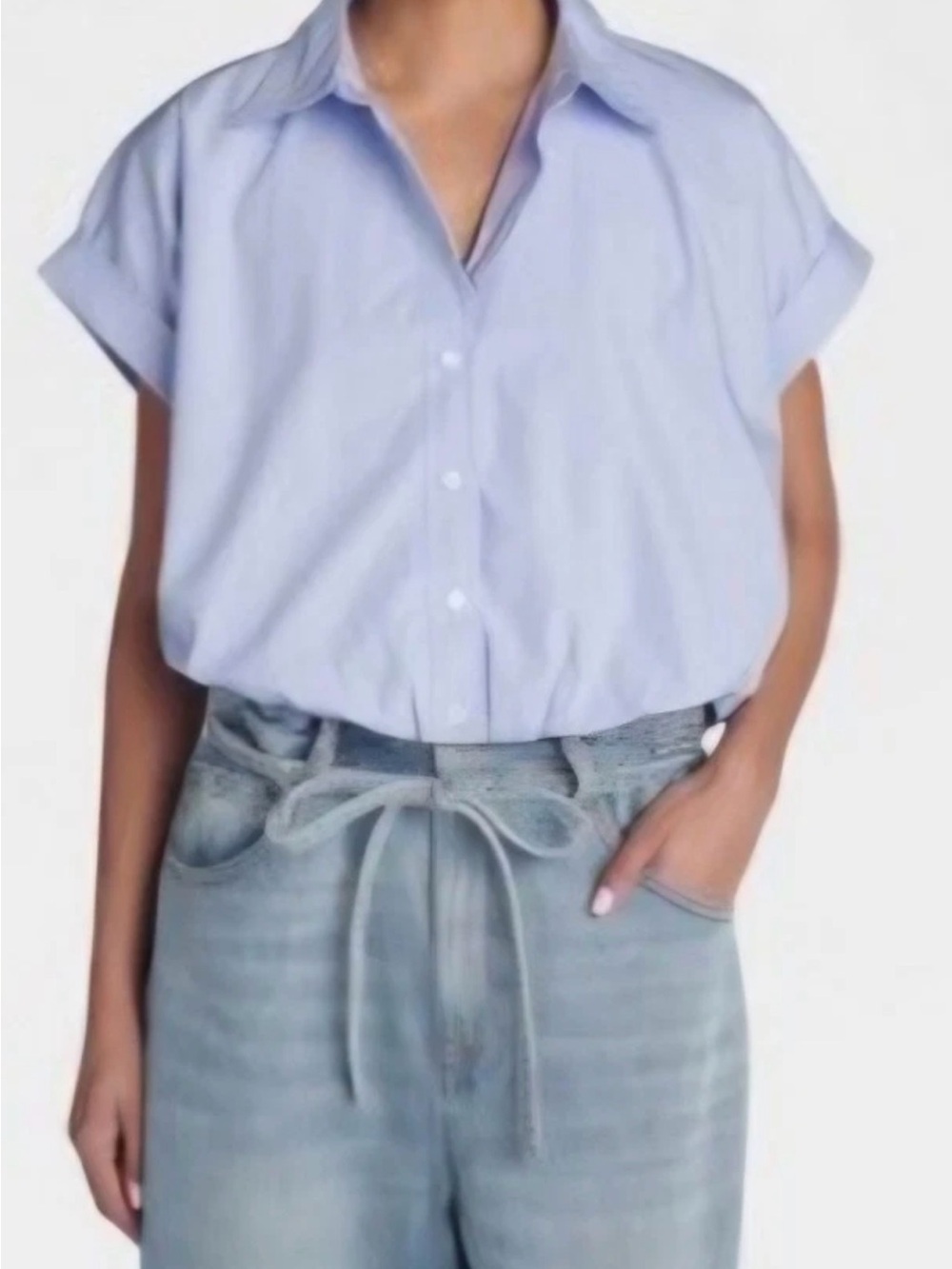 Size Medium KBB by KAHLANA Women's 'The Cropped Collar Top' - Blue